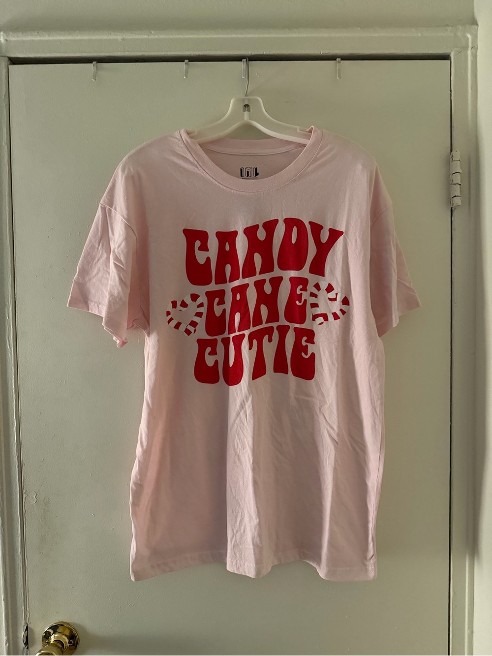IML Candy Cane Cutie Retro Holiday Christmas Graphic Tee Pink Size Large